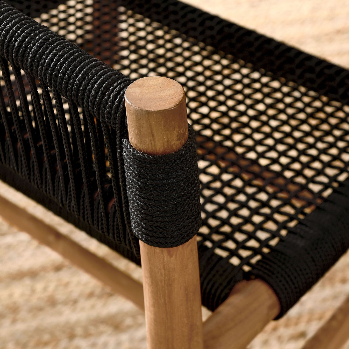 Vienna Outdoor Patio Teak and Rope Curved-Back Dining Armchairs Set of 2 in Natural Black by Modway (6811)