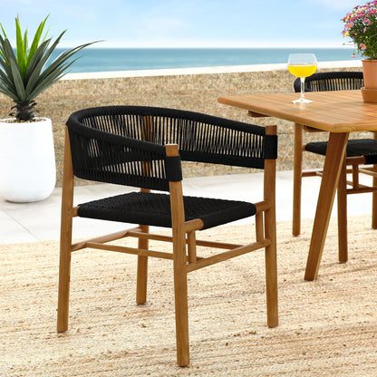 Vienna Outdoor Patio Teak and Rope Curved-Back Dining Armchairs Set of 2 in Natural Black by Modway (6811)