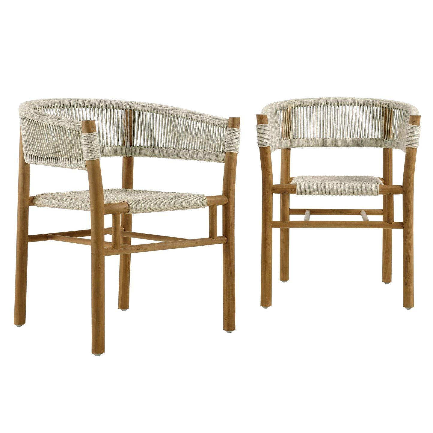 Vienna Outdoor Patio Teak and Rope Curved-Back Dining Armchairs Set of 2 in Natural by Modway (6811)