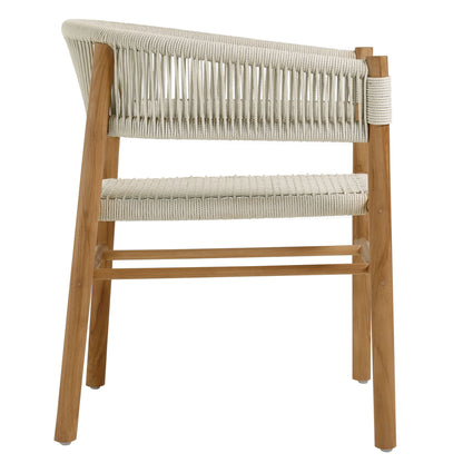 Vienna 5-Piece Outdoor Patio Teak and Rope Dining Set with Curved-Back Armchairs in Natural by Modway (6933)