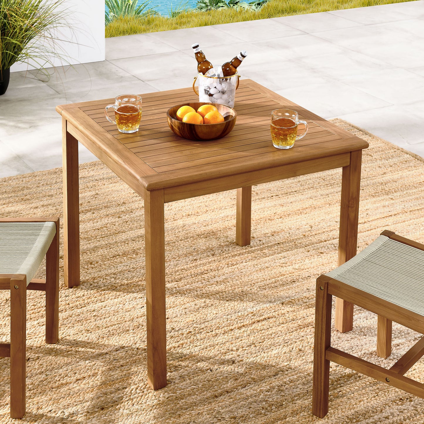 Vienna 34" Square Outdoor Patio Teak Wood Dining Table in Natural by Modway (6814)