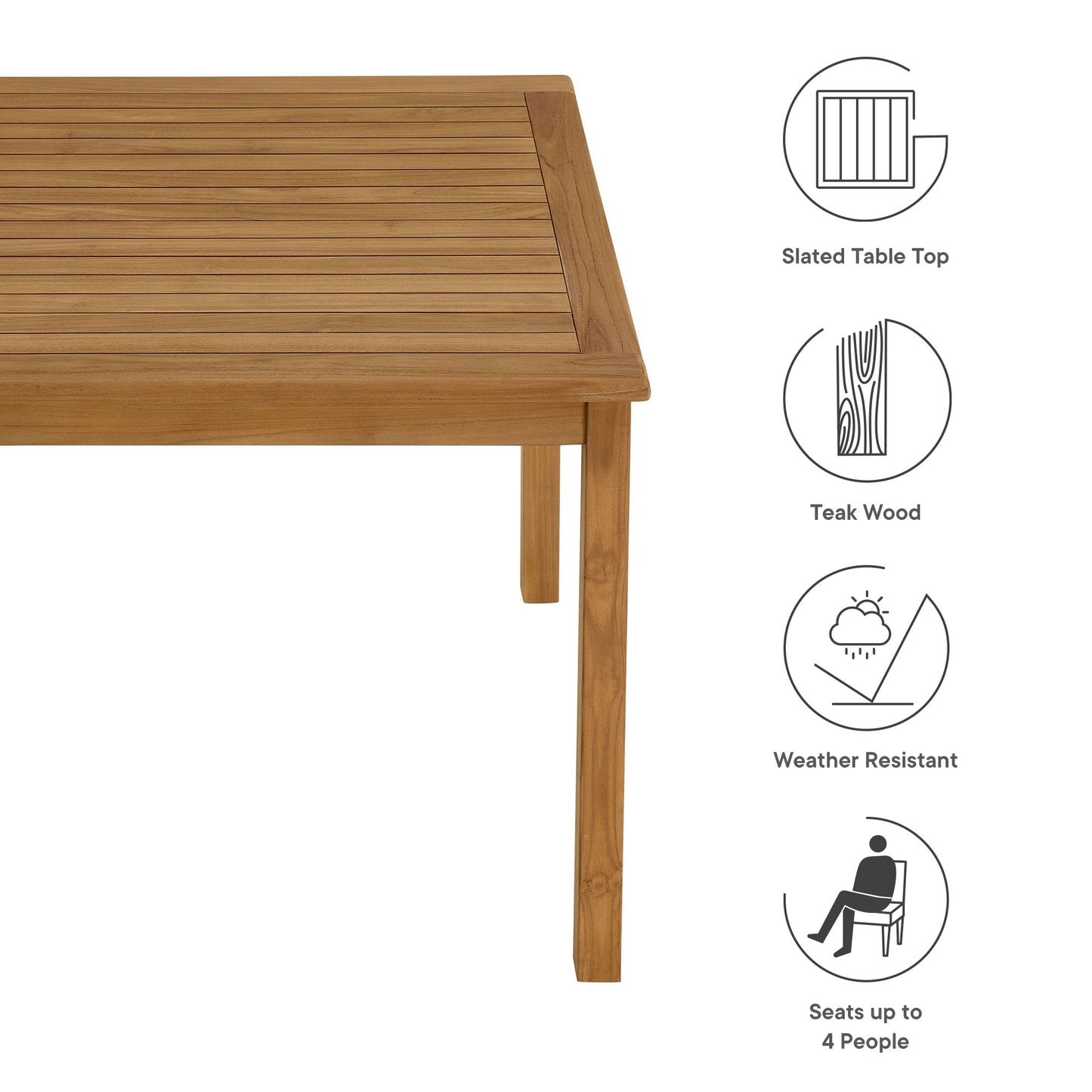 Vienna 34" Square Outdoor Patio Teak Wood Dining Table in Natural by Modway (6814)