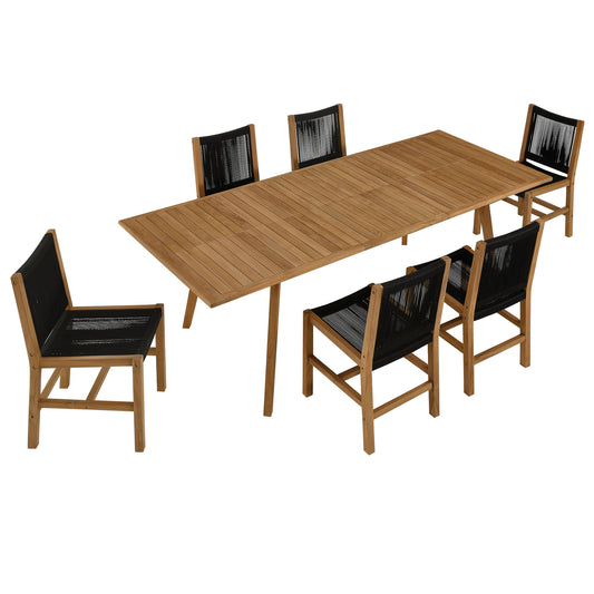 Vienna 7-Piece Outdoor Patio Teak and Rope Dining Set with Armless Chairs in Natural Black by Modway (6927)