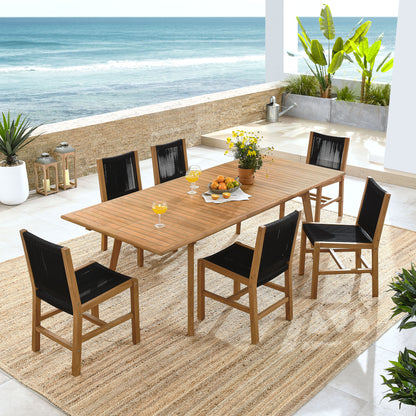 Vienna 7-Piece Outdoor Patio Teak and Rope Dining Set with Armless Chairs in Natural Black by Modway (6927)