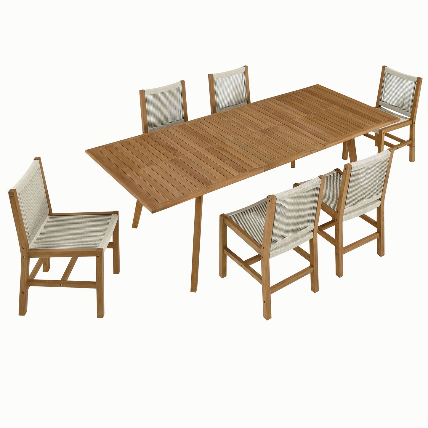 Vienna 7-Piece Outdoor Patio Teak and Rope Dining Set with Armless Chairs in Natural by Modway (6927)