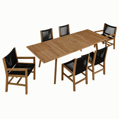 Vienna 7-Piece Outdoor Patio Teak and Rope Dining Set in Natural Black by Modway (6928)