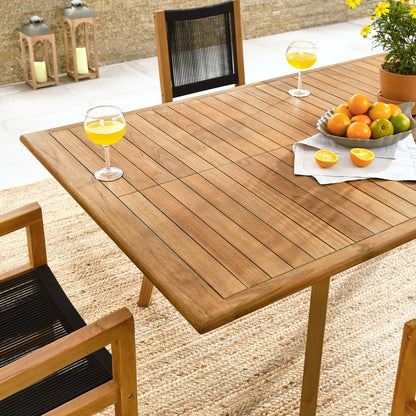 Vienna 7-Piece Outdoor Patio Teak and Rope Dining Set in Natural Black by Modway (6928)