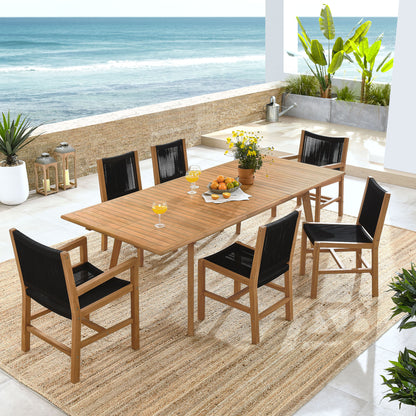 Vienna 7-Piece Outdoor Patio Teak and Rope Dining Set in Natural Black by Modway (6928)