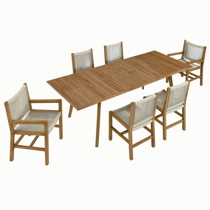 Vienna 7-Piece Outdoor Patio Teak and Rope Dining Set in Natural by Modway (6928)