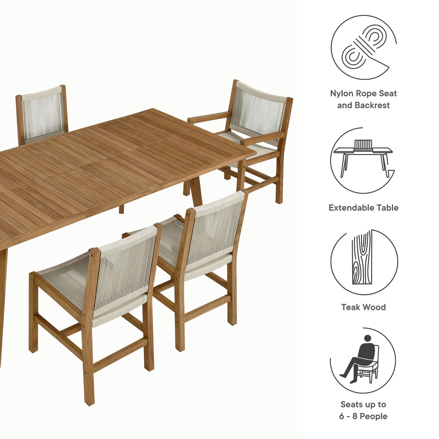 Vienna 7-Piece Outdoor Patio Teak and Rope Dining Set in Natural by Modway (6928)