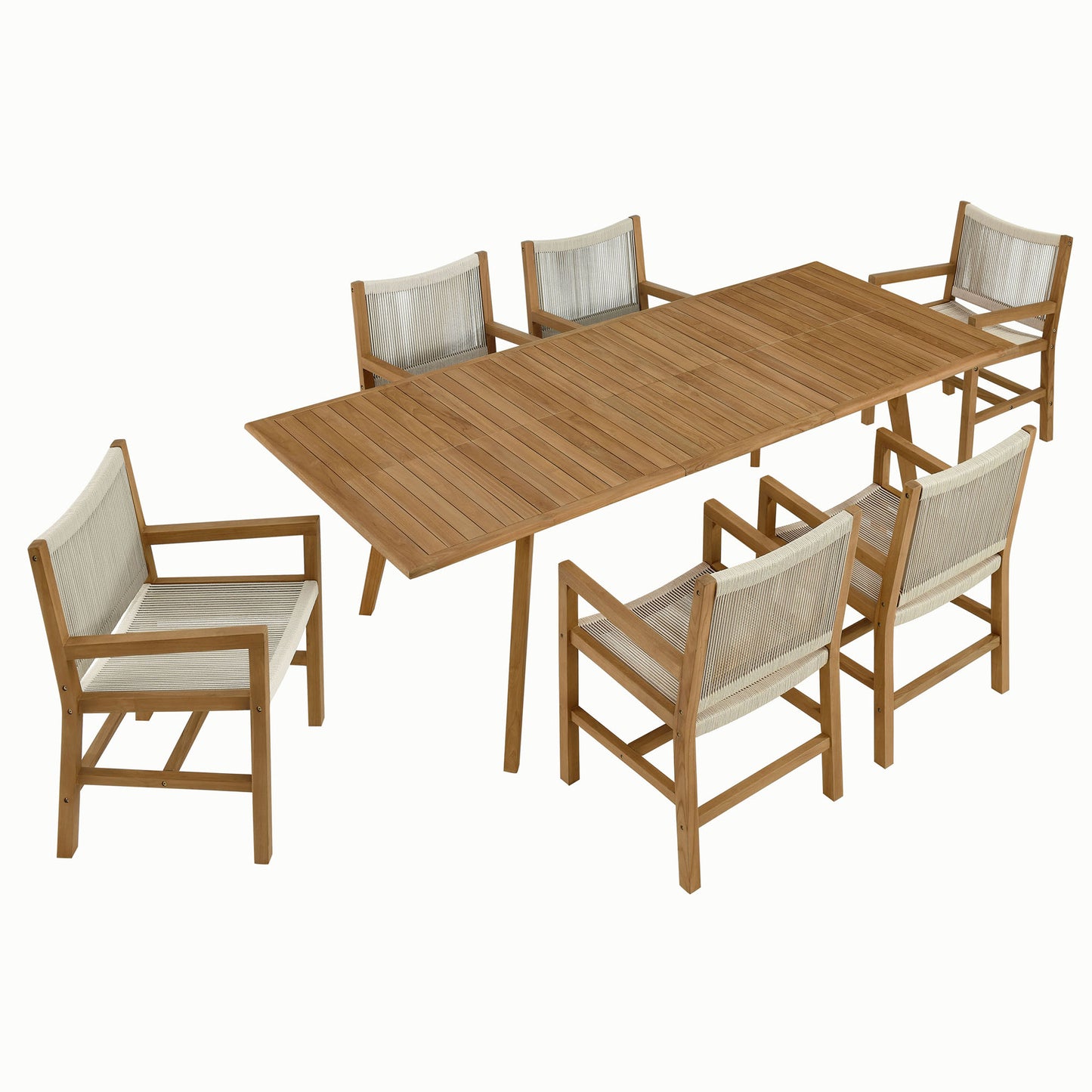 Vienna 7-Piece Outdoor Patio Teak and Rope Dining Set with Armchairs in Natural by Modway (6929)