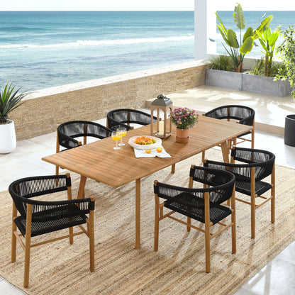 Vienna 7-Piece Outdoor Patio Teak and Rope Dining Set with Curved-Back Armchairs in Natural Black by Modway (6930)