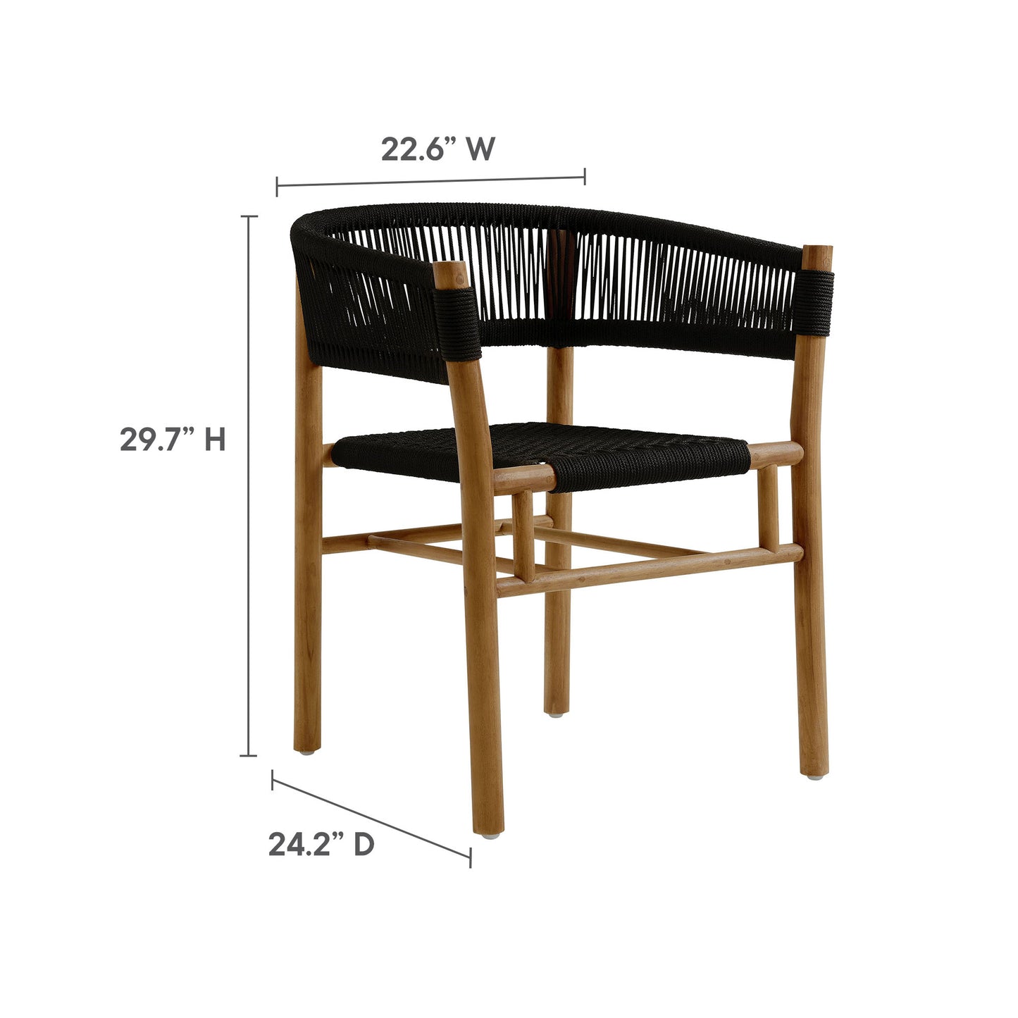 Vienna 7-Piece Outdoor Patio Teak and Rope Dining Set with Curved-Back Armchairs in Natural Black by Modway (6930)