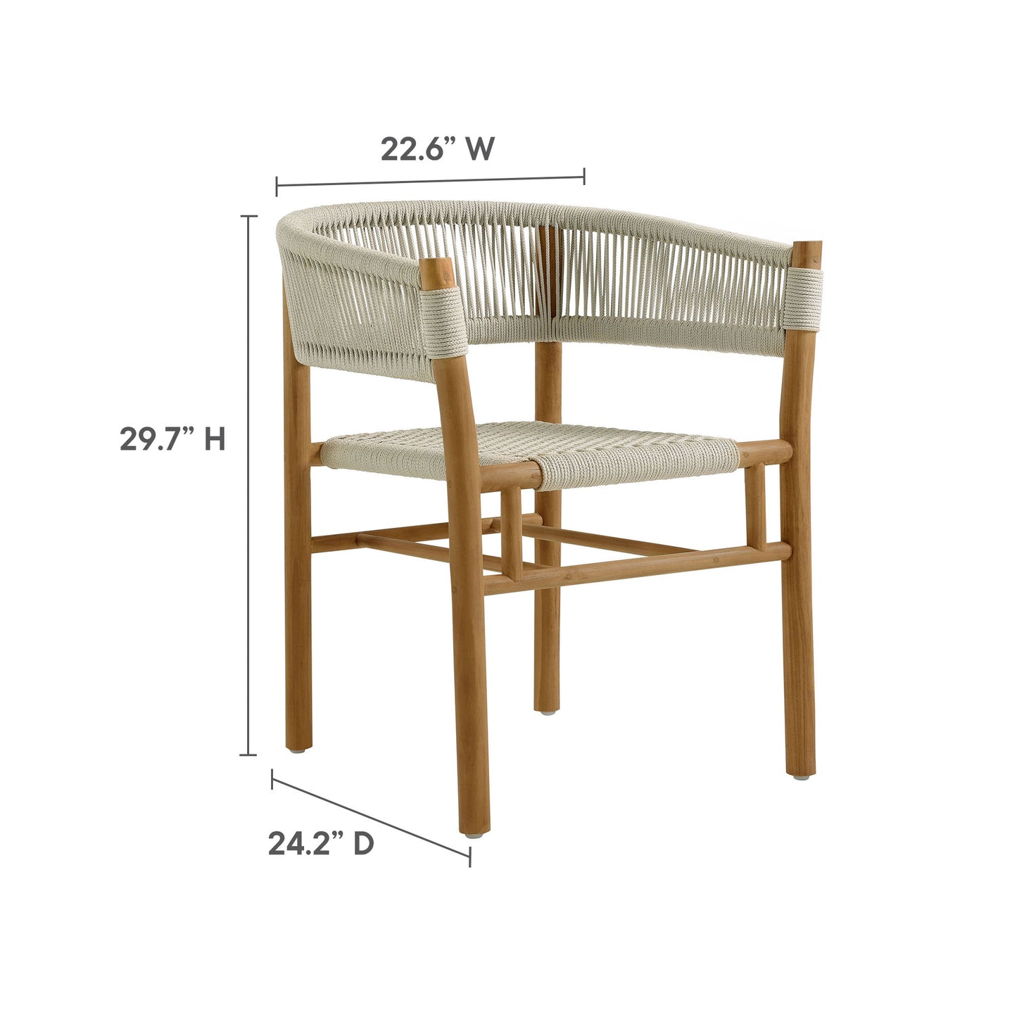 Vienna 7-Piece Outdoor Patio Teak and Rope Dining Set with Curved-Back Armchairs in Natural by Modway (6930)
