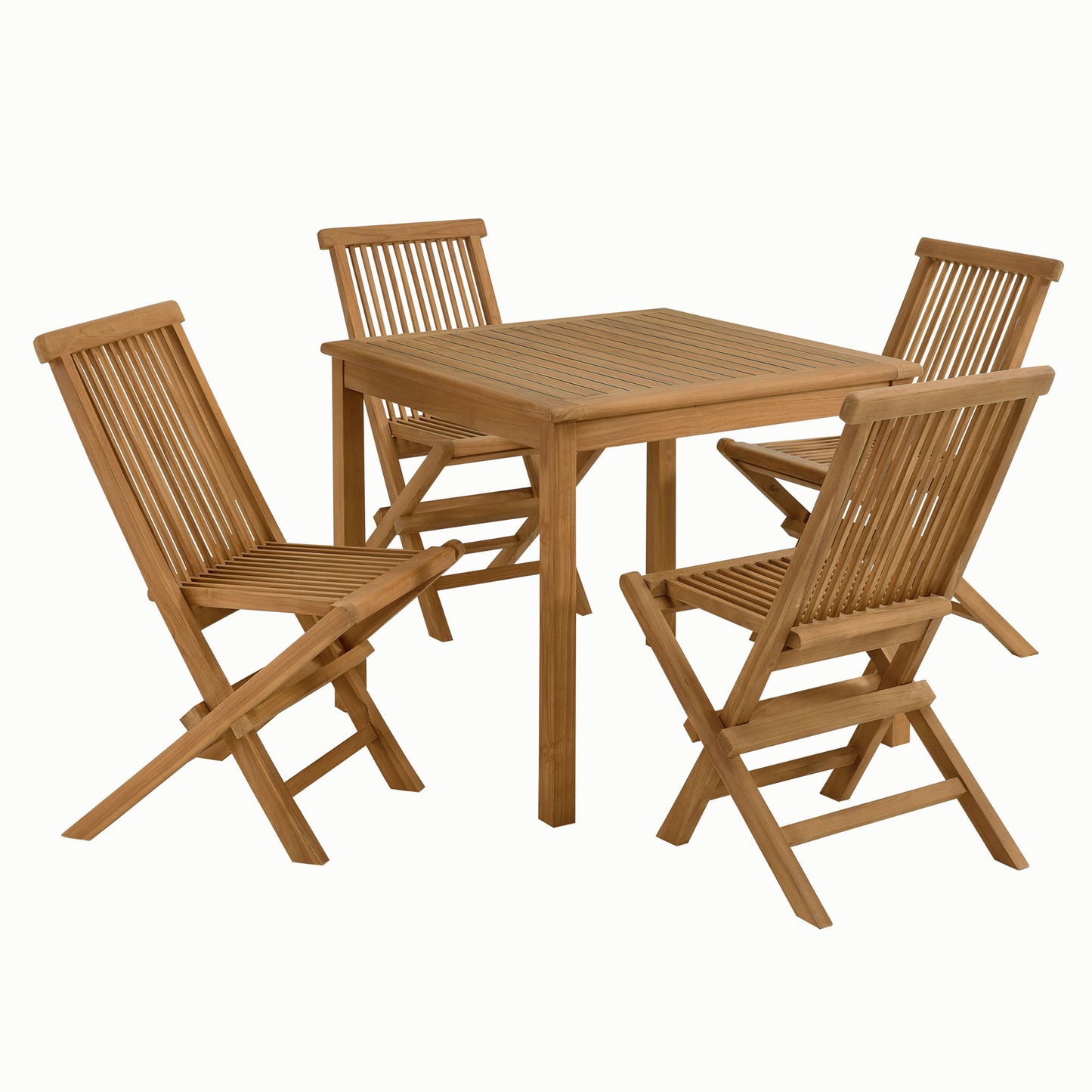 Vienna 5-Piece Outdoor Patio Teak Wood Dining Set with Folding Chairs in Natural by Modway (6931)