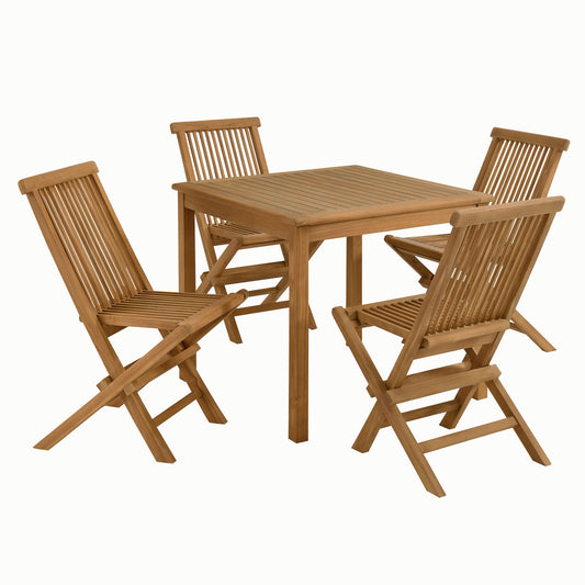 Vienna 5-Piece Outdoor Patio Teak Wood Dining Set with Folding Chairs in Natural by Modway (6931)