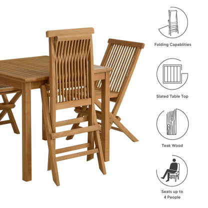 Vienna 5-Piece Outdoor Patio Teak Wood Dining Set with Folding Chairs in Natural by Modway (6931)