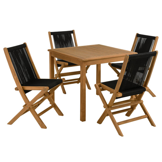 Vienna 5-Piece Outdoor Patio Teak Wood Dining Set with Rope Folding Chairs in Natural Black by Modway (6932)