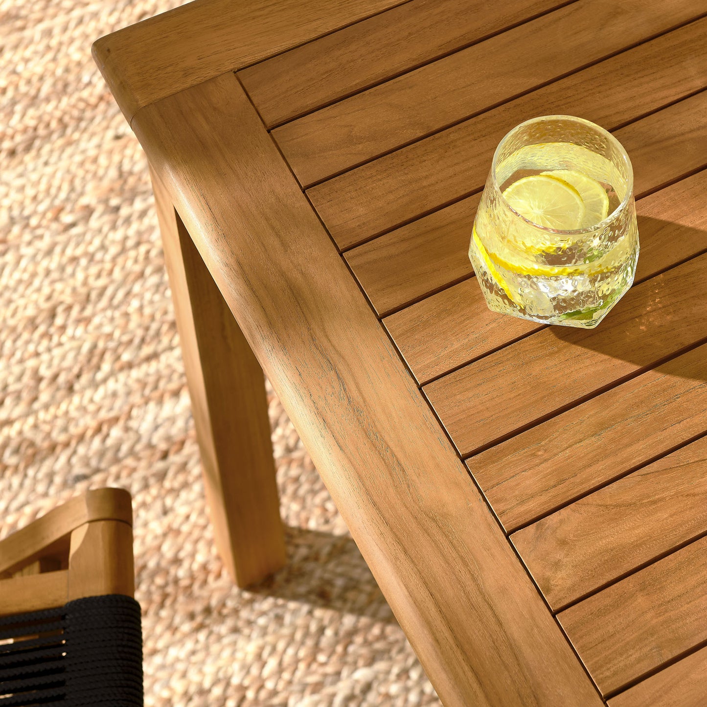 Vienna 5-Piece Outdoor Patio Teak Wood Dining Set with Rope Folding Chairs in Natural Black by Modway (6932)