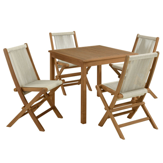 Vienna 5-Piece Outdoor Patio Teak Wood Dining Set with Rope Folding Chairs in Natural by Modway (6932)