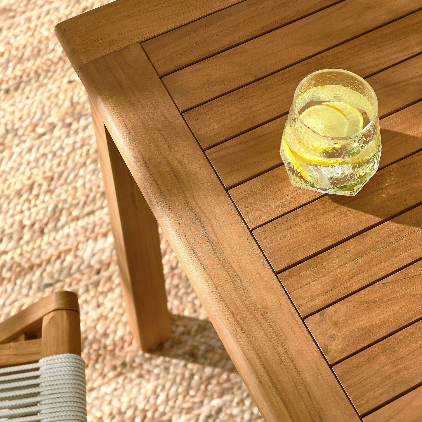 Vienna 5-Piece Outdoor Patio Teak Wood Dining Set with Rope Folding Chairs in Natural by Modway (6932)