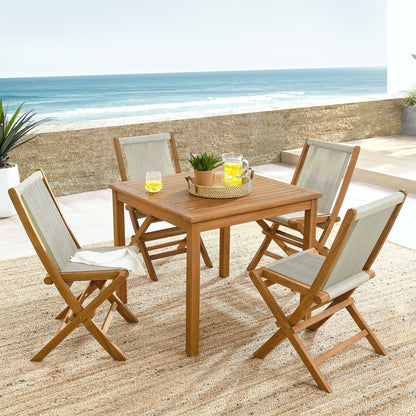 Vienna 5-Piece Outdoor Patio Teak Wood Dining Set with Rope Folding Chairs in Natural by Modway (6932)