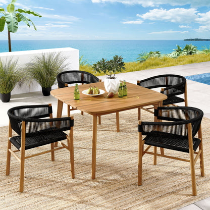 Vienna 5-Piece Outdoor Patio Teak and Rope Dining Set with Curved-Back Armchairs in Natural Black by Modway (6933)