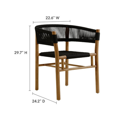 Vienna 5-Piece Outdoor Patio Teak and Rope Dining Set with Curved-Back Armchairs in Natural Black by Modway (6933)