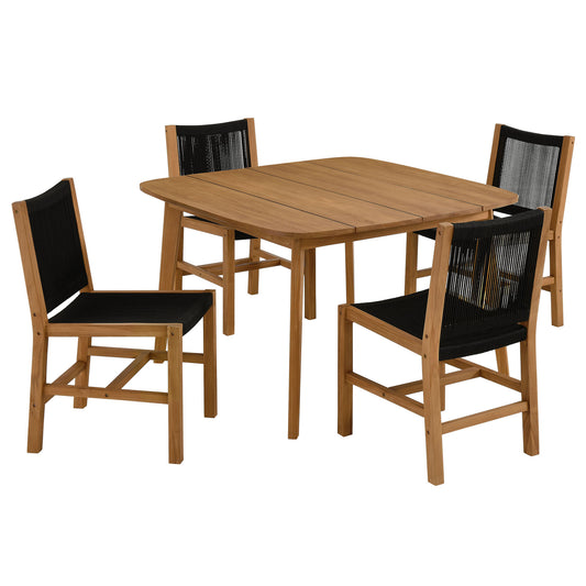 Vienna 5-Piece Outdoor Patio Teak and Rope Dining Set with Armless Chairs in Natural Black by Modway (6934)