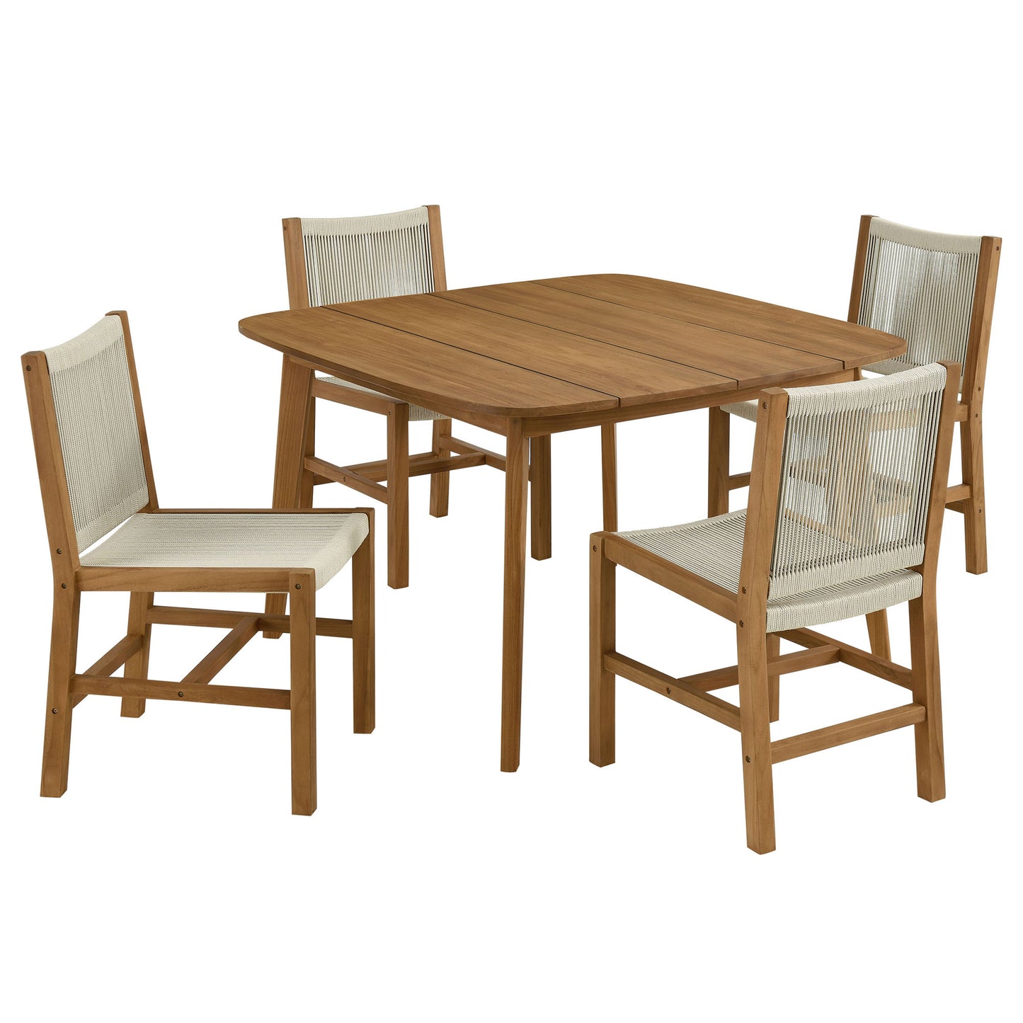 Vienna 5-Piece Outdoor Patio Teak and Rope Dining Set with Armless Chairs in Natural by Modway (6934)