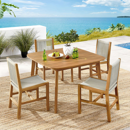 Vienna 5-Piece Outdoor Patio Teak and Rope Dining Set with Armless Chairs in Natural by Modway (6934)