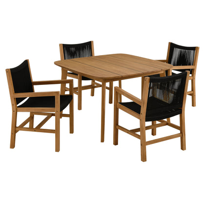Vienna 5-Piece Outdoor Patio Teak and Rope Dining Set with Armchairs in Natural Black by Modway (6935)