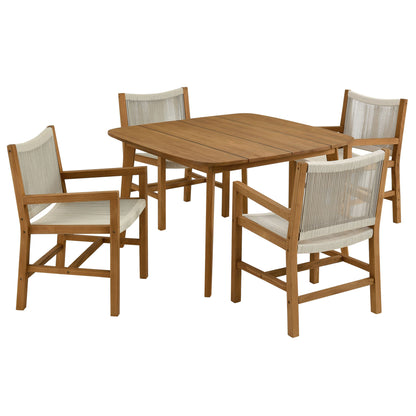 Vienna 5-Piece Outdoor Patio Teak and Rope Dining Set with Armchairs in Natural by Modway (6935)