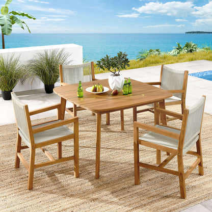 Vienna 5-Piece Outdoor Patio Teak and Rope Dining Set with Armchairs in Natural by Modway (6935)