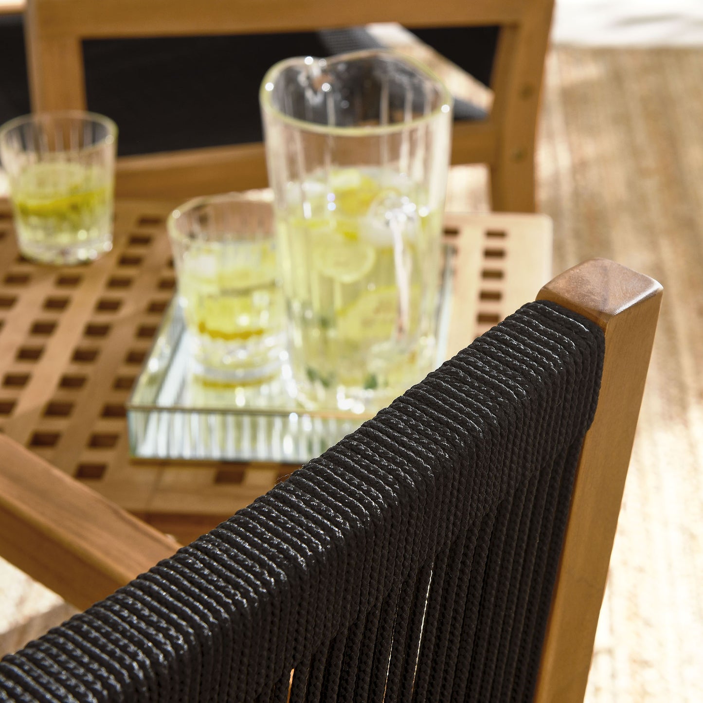 Vienna 3-Piece Outdoor Patio Teak and Rope Armchairs with Folding Side Table in Natural Black by Modway (6936)