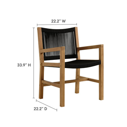 Vienna 3-Piece Outdoor Patio Teak and Rope Armchairs with Folding Side Table in Natural Black by Modway (6936)