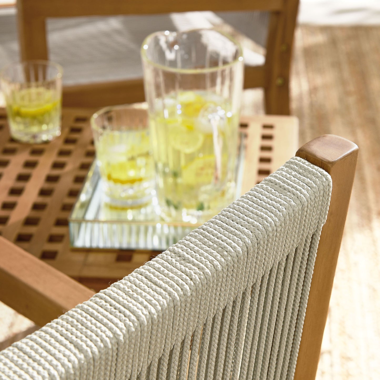 Vienna 3-Piece Outdoor Patio Teak and Rope Armchairs with Folding Side Table in Natural by Modway (6936)