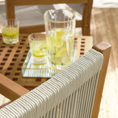Vienna 3-Piece Outdoor Patio Teak and Rope Armchairs with Folding Side Table in Natural by Modway (6936)