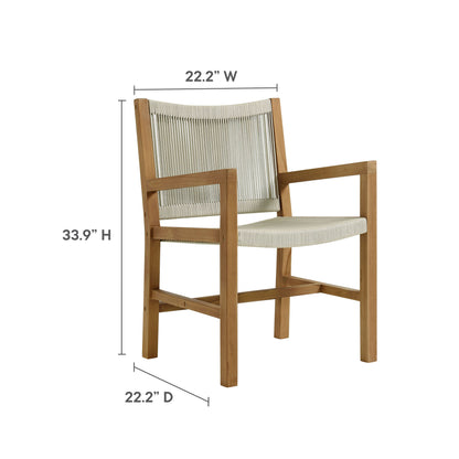 Vienna 3-Piece Outdoor Patio Teak and Rope Armchairs with Folding Side Table in Natural by Modway (6936)