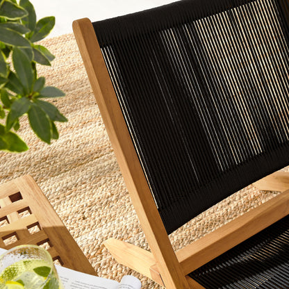 Vienna 3-Piece Outdoor Patio Teak and Rope Folding Lounge Chairs and Side Table in Natural Black by Modway (6937)