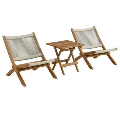 Vienna 3-Piece Outdoor Patio Teak and Rope Folding Lounge Chairs and Side Table in Natural by Modway (6937)