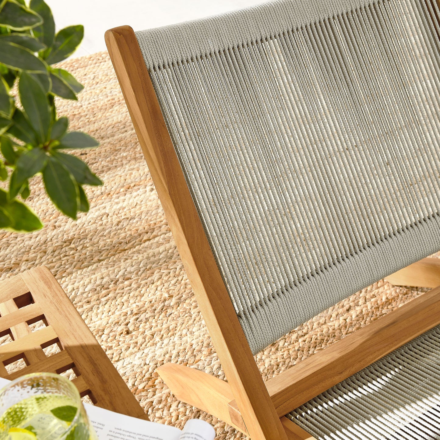 Vienna 3-Piece Outdoor Patio Teak and Rope Folding Lounge Chairs and Side Table in Natural by Modway (6937)
