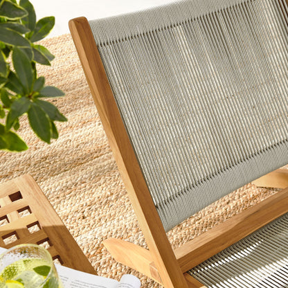 Vienna 3-Piece Outdoor Patio Teak and Rope Folding Lounge Chairs and Side Table in Natural by Modway (6937)