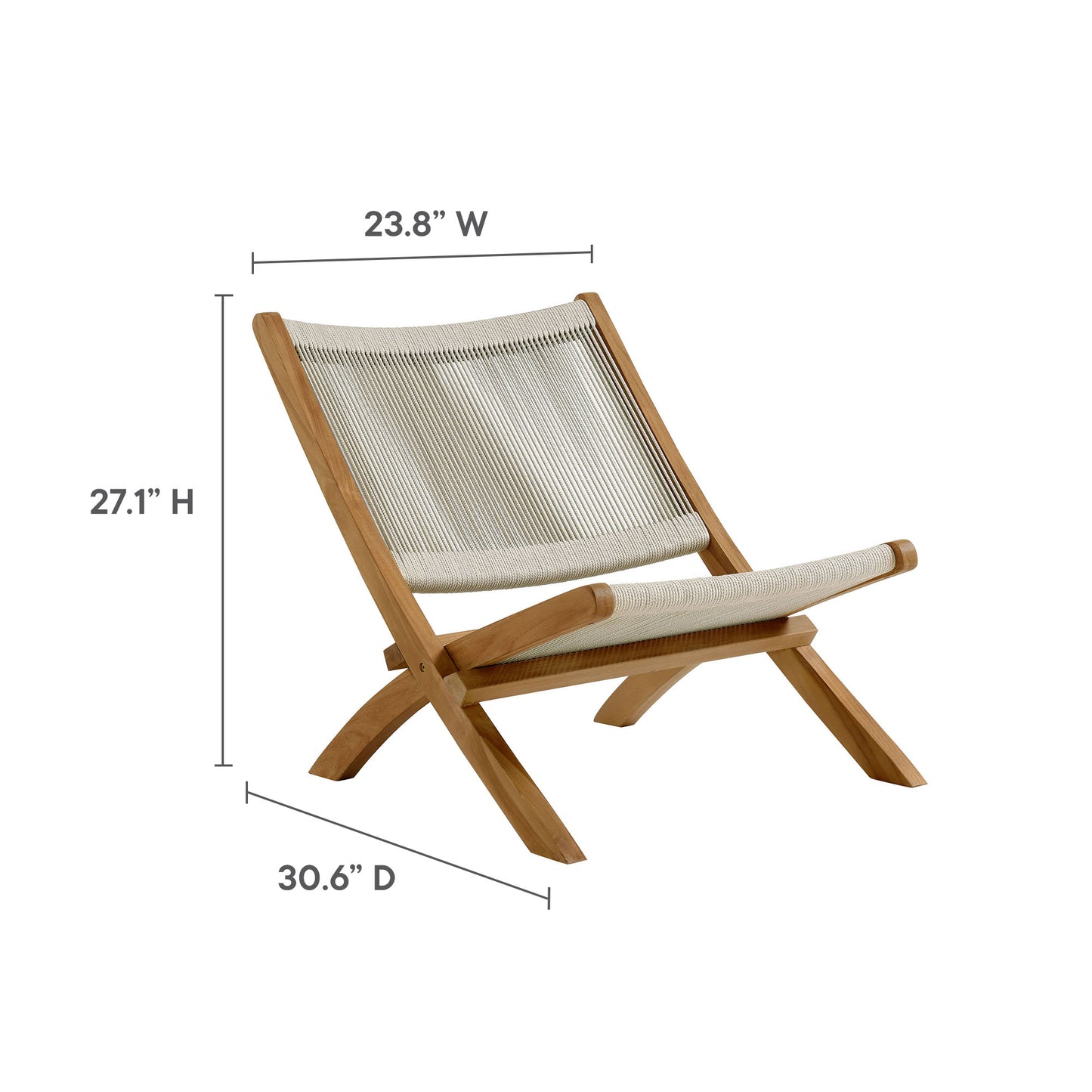 Vienna 3-Piece Outdoor Patio Teak and Rope Folding Lounge Chairs and Side Table in Natural by Modway (6937)