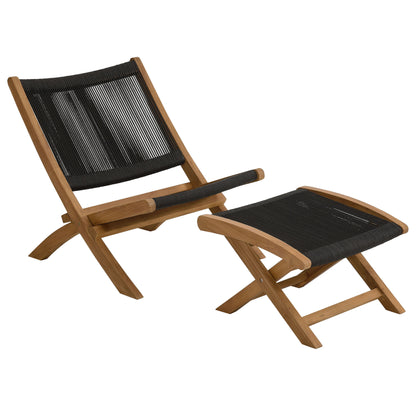 Vienna 2-Piece Outdoor Patio Teak and Rope Folding Accent Lounge Chair and Ottoman Set in Natural Black by Modway (6938)