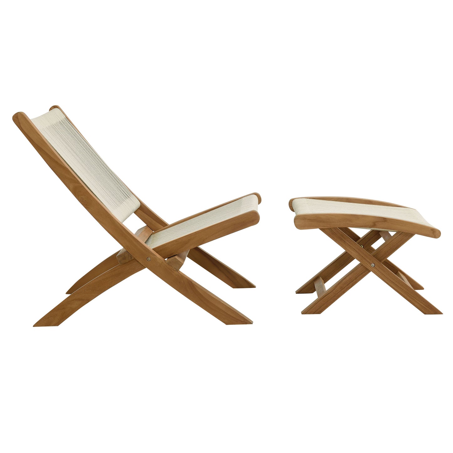 Vienna 2-Piece Outdoor Patio Teak and Rope Folding Accent Lounge Chair and Ottoman Set in Natural by Modway (6938)