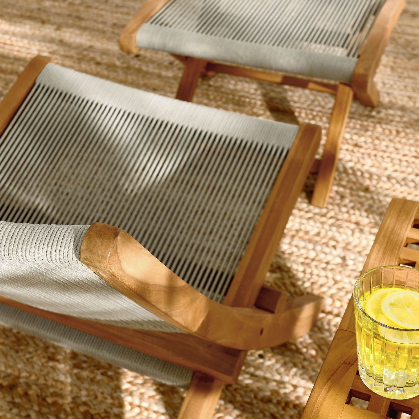 Vienna 2-Piece Outdoor Patio Teak and Rope Folding Accent Lounge Chair and Ottoman Set in Natural by Modway (6938)