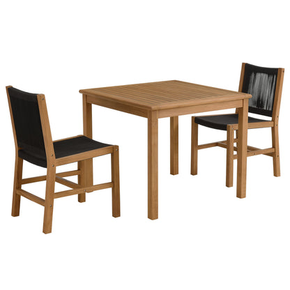 Vienna 3-Piece Outdoor Patio Teak and Rope Dining Set with Armless Chairs in Natural Black by Modway (6939)