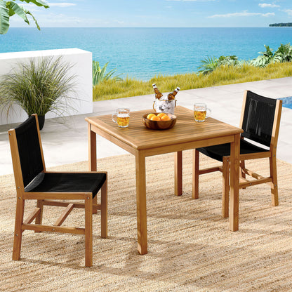 Vienna 3-Piece Outdoor Patio Teak and Rope Dining Set with Armless Chairs in Natural Black by Modway (6939)