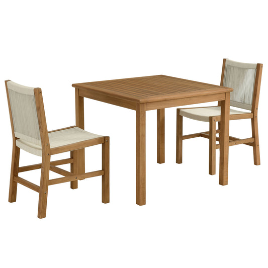 Vienna 3-Piece Outdoor Patio Teak and Rope Dining Set with Armless Chairs in Natural by Modway (6939)